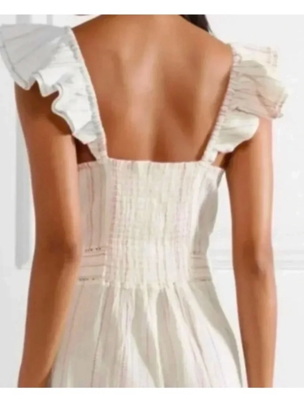 LoveShackFancy Cream & Pink Embroidered Striped Ruffle One Piece Romper NWT Sz 4